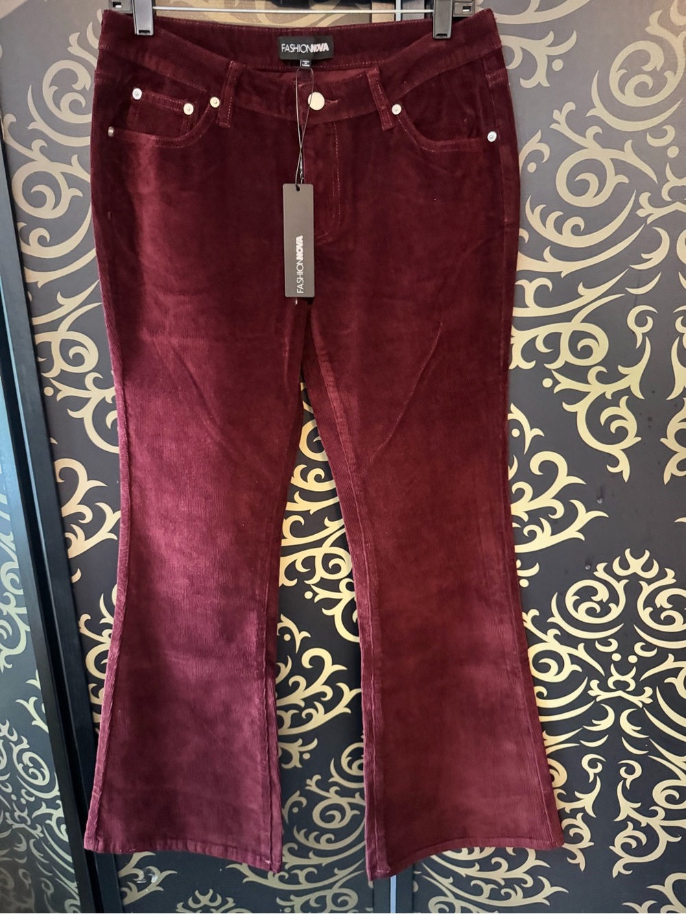 Fashion Nova Burgundy Corduroy Flare Pants